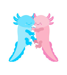 couple Axolotl love. Little Amphibian Salamander lovers