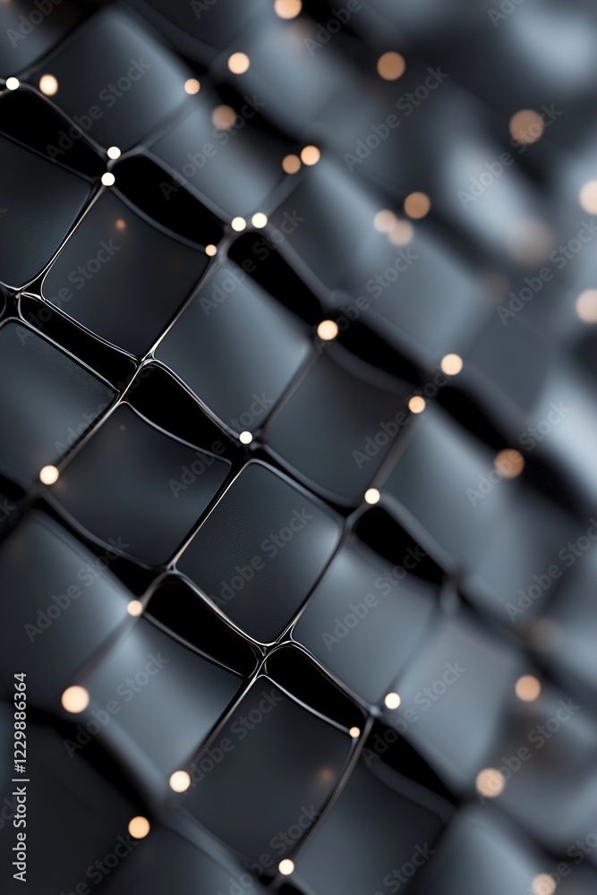 Poster minimal black-and-white grid pattern features soft, glowing edges that create a futuristic look