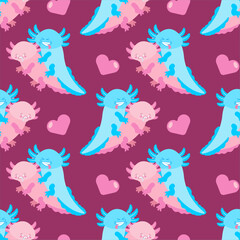 Fototapeta premium Axolotl sex pattern seamless. Axolotls intercourse background. salamander reproduction texture