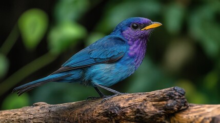 Obraz premium purple color bird, lilac roller on a branch.