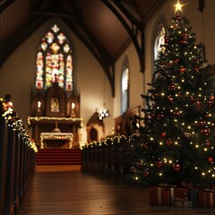 Obraz premium Christmas celebration in a charming church festive decor warm atmosphere inviting viewpoint