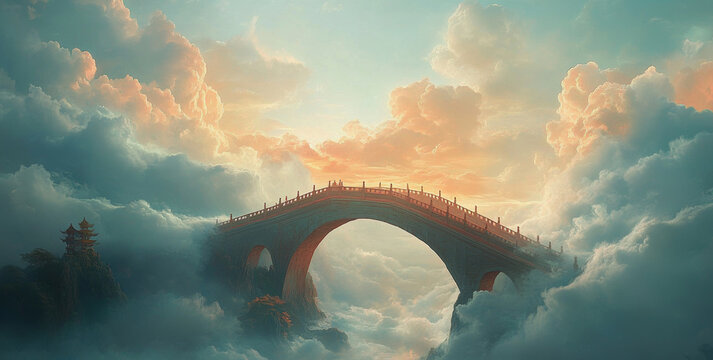 An ancient bridge spans calm water.