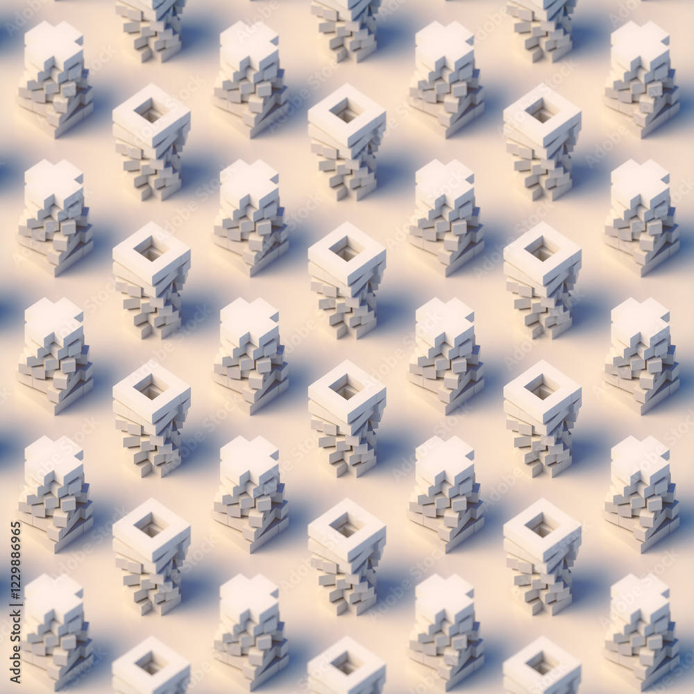 Leinwandbilder Repeating vertical geometric shapes alternating between crosses and hollow squares. 3d rendering digital illustration