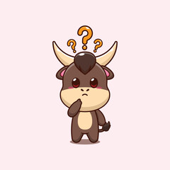 bull mascot cartoon character vector illustration is confused