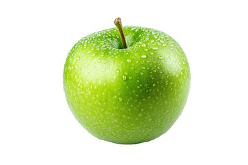 A green apple with a stem on top. ,on transparent background.