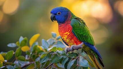 colorful parrot perched on a branch, rainbow lorikeet in the tree.