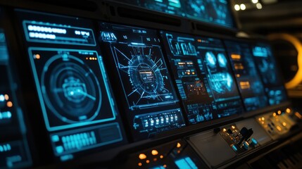 Obraz premium Futuristic Control Panel with Blue and Orange Lights
