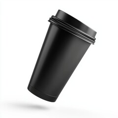 reusable coffee cup mockup with a sleek design, customizable logo area, floating mid-air, isolated on a white background