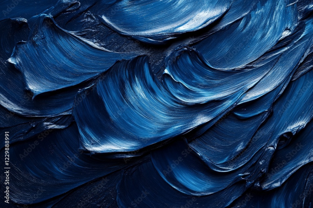 Poster blue paint strokes create a dynamic texture reminiscent of ocean waves on a canvas
