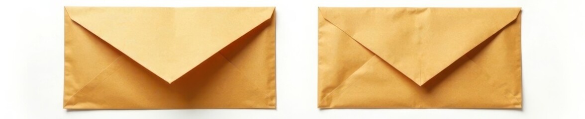 Brown craft envelope, front and back views, isolated on white , template, mail, recycled