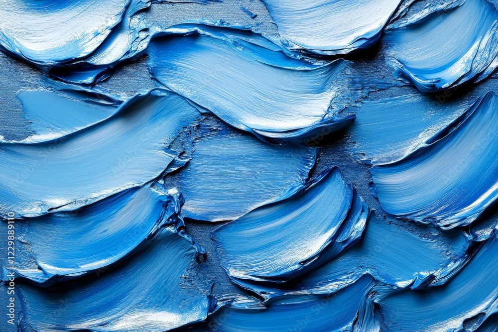 Poster Elegant blue abstract texture created by thick brush strokes on canvas background showcasing artistic depth and movement