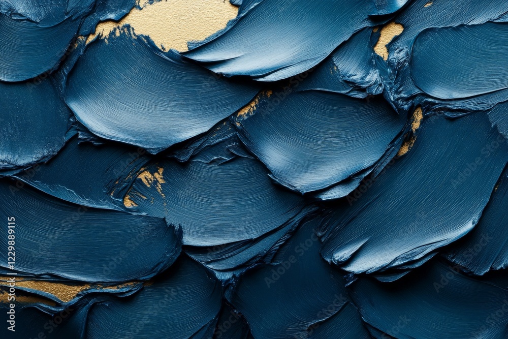 Aufkleber textured abstract painting with deep blue and shimmering gold elements revealing layers of creativit