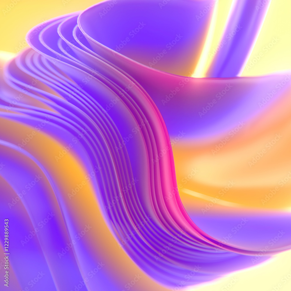 Aufkleber Smooth colored flow of fabric stripes with trendy multicolor gradient. 3d rendering digital illustration