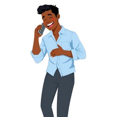 illustration of a man standing on the phone with a happy expression, generative ai