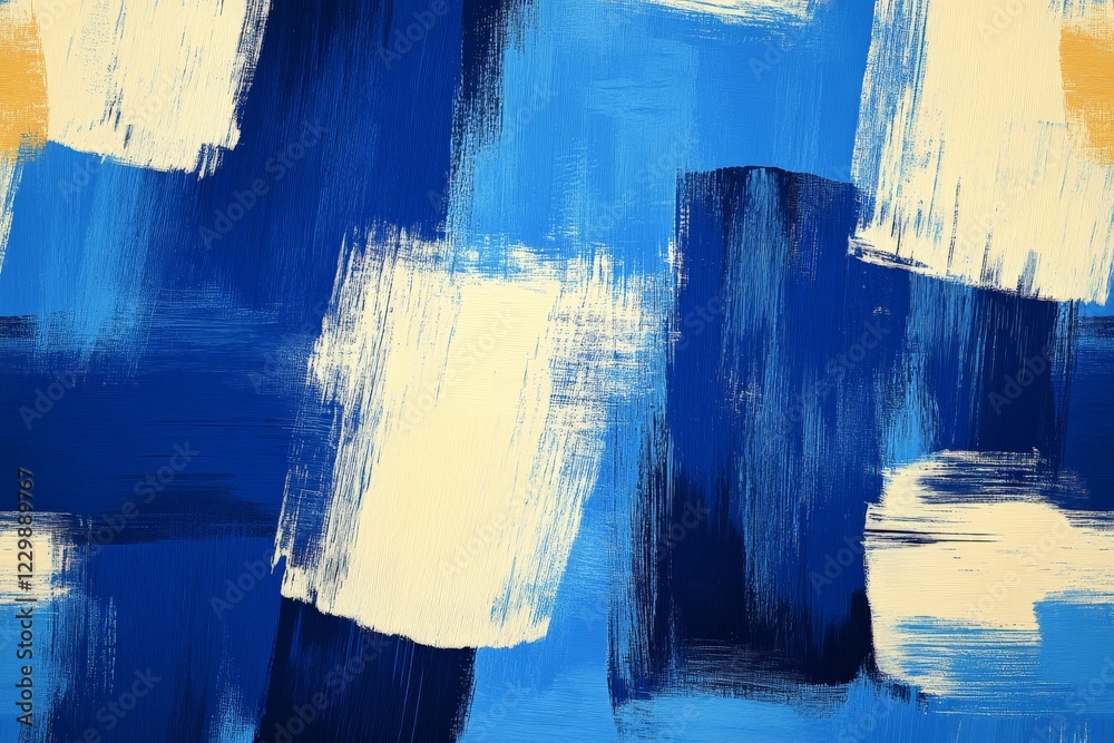 Aufkleber Abstract blue painting with contrasting white strokes creates a dynamic visual experience in an artistic setting
