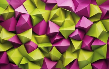 Abstract geometric background with lime and fuchsia polygons.
