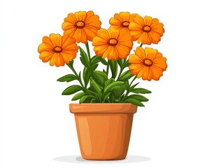 Fototapeta premium Bright Orange Flowers in a Terracotta Pot for Home Decor