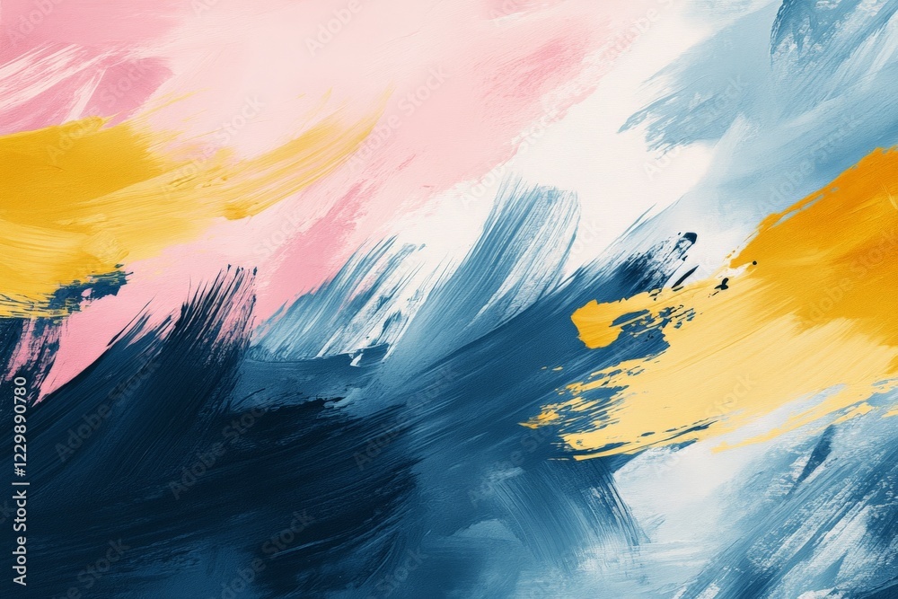 Poster vibrant abstract art showcasing dynamic brush strokes in bold colors and textures