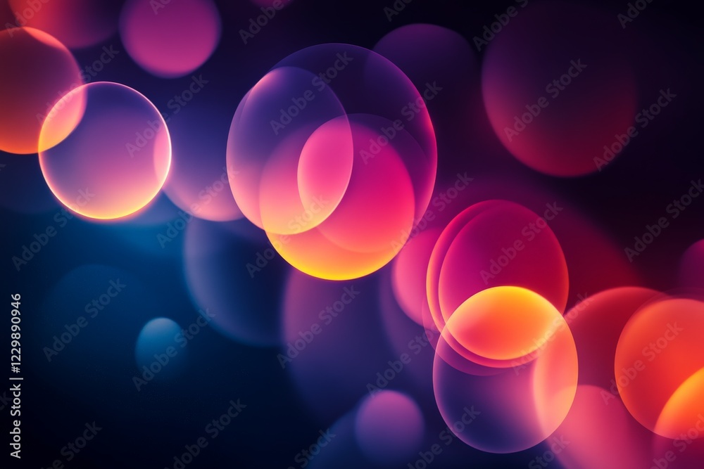 Poster Colorful bubbles create a vibrant pattern in a dark background during a playful artistic display