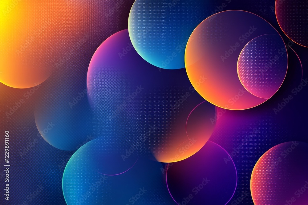 Poster Vibrant abstract design with colorful orbs and gradients in a dark background