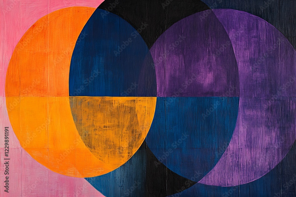 Poster colorful geometric shapes blend together in a modern artwork showcasing overlapping circles in vibra
