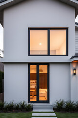 Modern House Exterior Design: Minimalist Architecture and Contemporary Home with Illuminated Interior