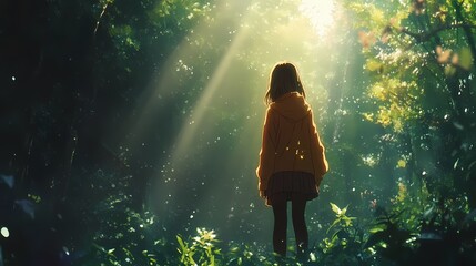Anime Girl in a Sunlit Forest
