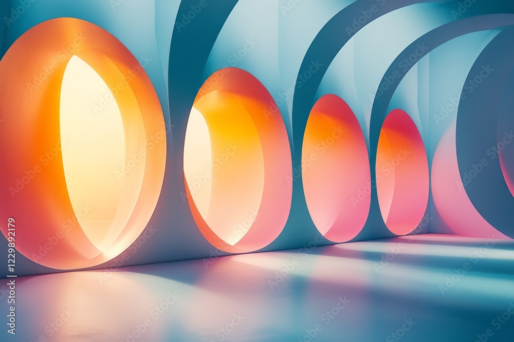 Aufkleber brightly lit abstract space with colorful arches and soft shadows in modern design interior