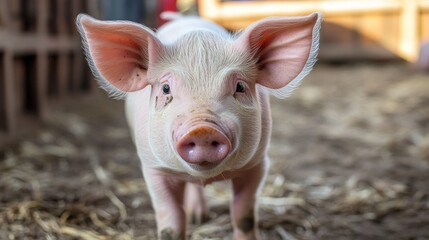 Portrait of a Curious Piglet in a Barnyard