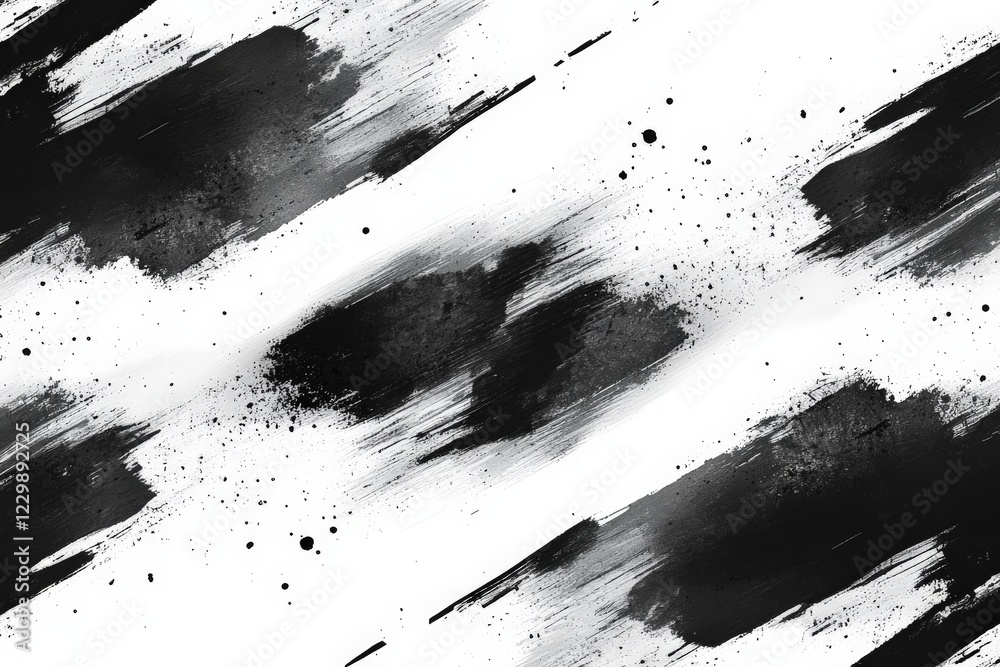 Aufkleber Abstract black and white brush strokes create dynamic texture and movement on a minimalist background