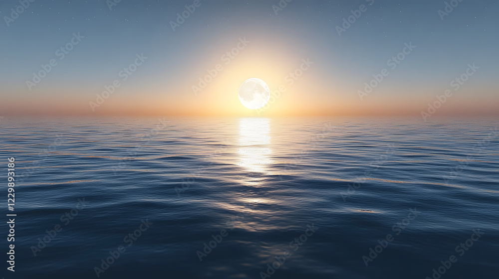 Poster tranquil sunset over calm ocean waters, creating a serene and peaceful atmosphere in a beautiful nat