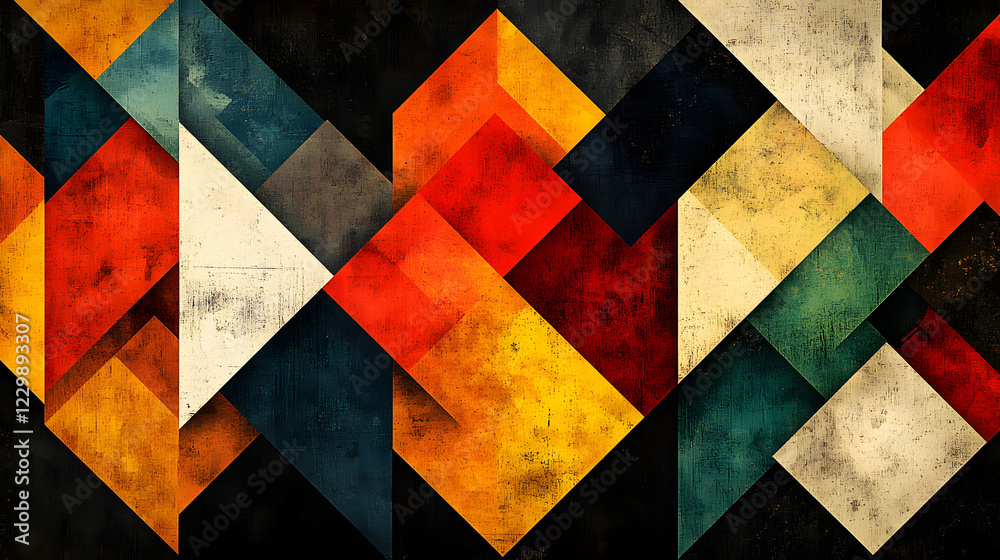 Poster Abstract geometric pattern featuring vibrant colors and textured surfaces, creating a dynamic visual effect