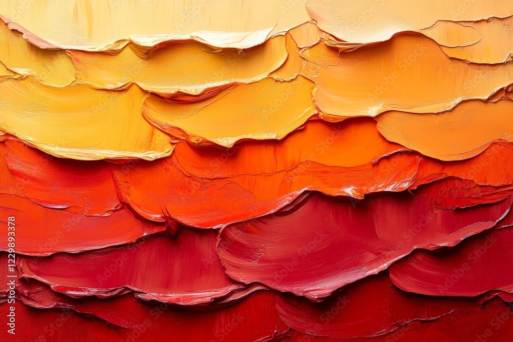 Poster vibrant abstract landscape with textured layers of warm colors from yellow to deep red