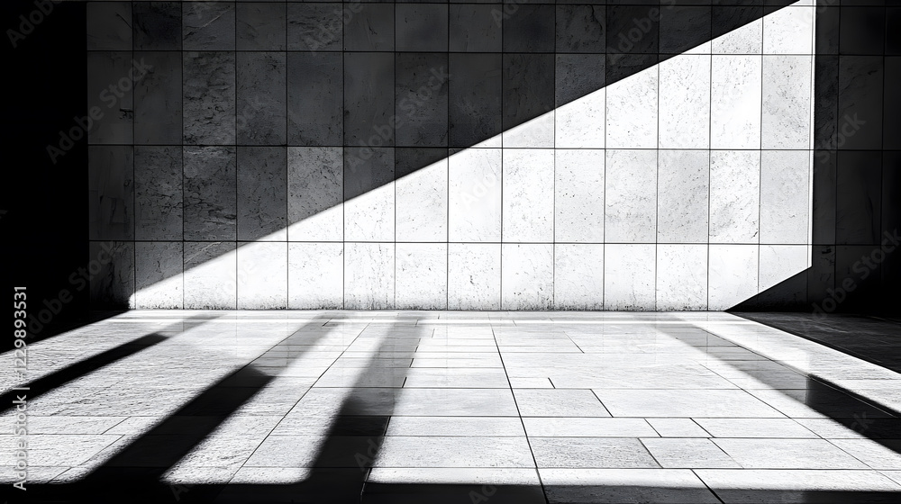 Poster bright light casts dramatic shadows on a textured concrete floor, creating a striking contrast betwe