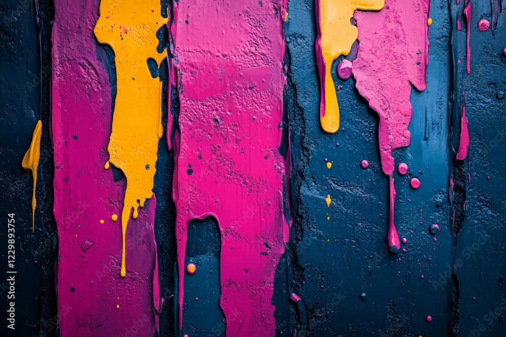 Leinwandbilder vibrant paint drips create an artistic expression on a textured surface in an urban setting