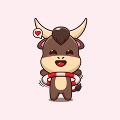 bull mascot cartoon character vector illustration playing hula hoop