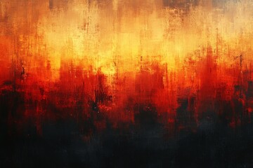 Fototapeta premium Abstract artwork depicting warm colors and textured layers in shades of orange, red, and black against a gradient background