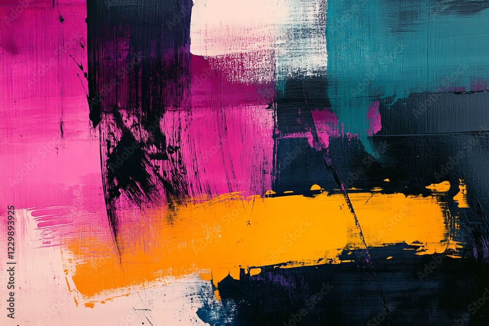 Poster bold abstract painting with vibrant colors showcasing textured strokes and dynamic composition