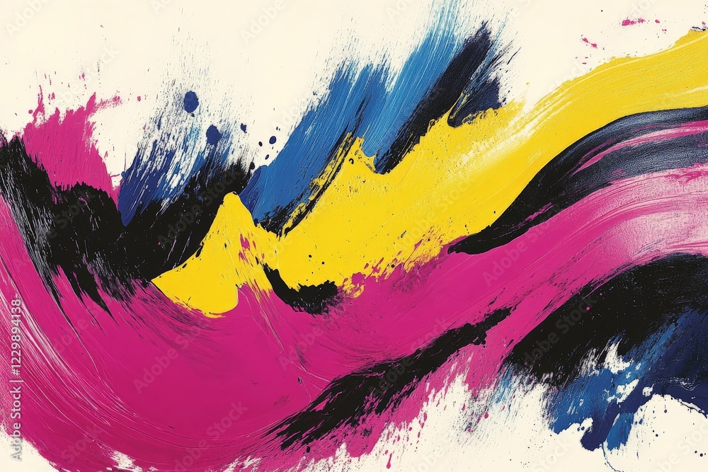 Poster vibrant abstract painting featuring bold colors with dynamic brush strokes showcasing artistic expre