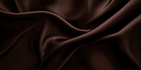 Fototapeta premium Luxurious Dark Brown Silk Satin Fabric Draped Smoothly with Elegant Undulations and Rich Texture on a Soft Background