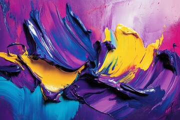 Vivid abstract painting with vibrant colors and thick texture in a contemporary art studio setting