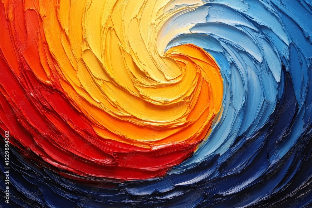 Fototapete vibrant swirl of colors showcasing a dynamic blend of warm and cool tones in a circular pattern