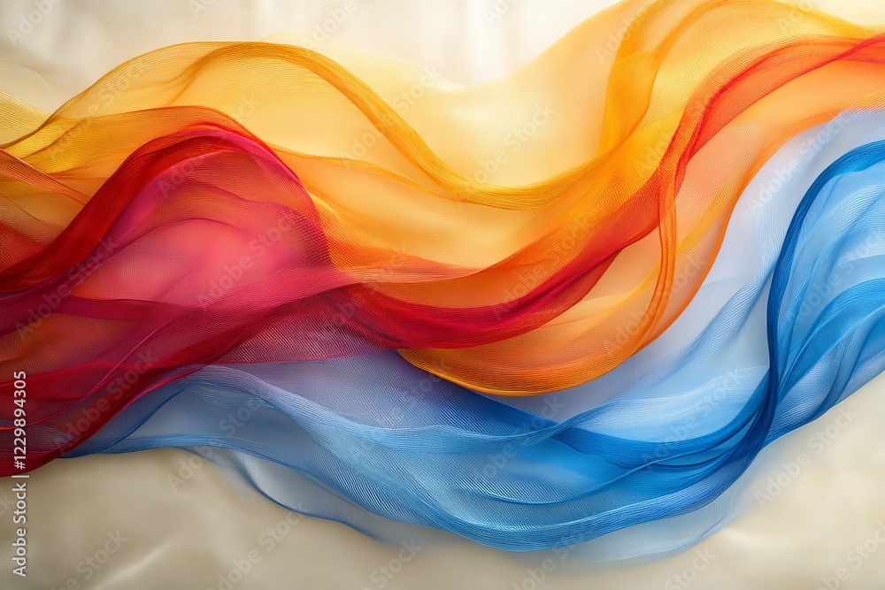 Aufkleber Flowing fabric in vibrant colors creating a beautiful abstract design against a soft background