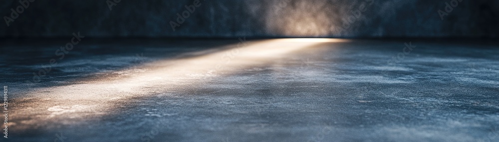 Poster bright spotlight casts dynamic gradients on a polished black floor, enhancing the atmosphere with so