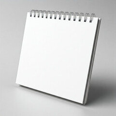 blank white notebook on white background. Blank realistic spiral bound notepad mockup on light grey background.