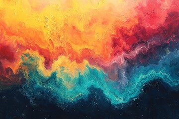 Obraz premium Vibrant abstract painting depicting swirling colors of red, orange, blue, and black in a cosmic theme