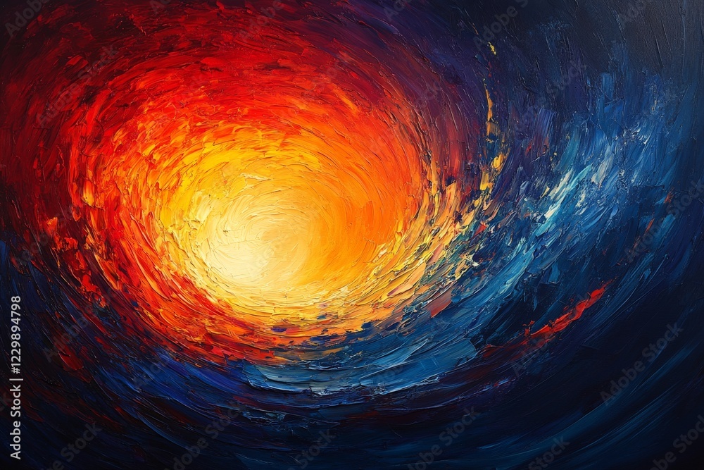 Poster vibrant swirl of warm colors merging into cool tones in an abstract artwork created by skilled hands