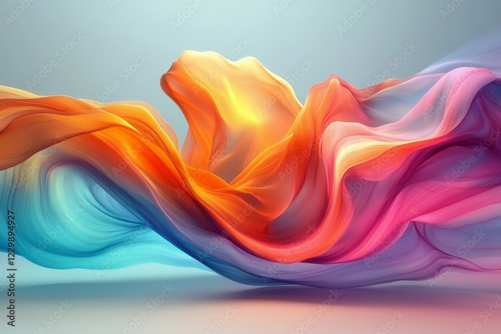 Aufkleber colorful abstract fabric waves flowing gracefully under soft lighting in a vibrant setting