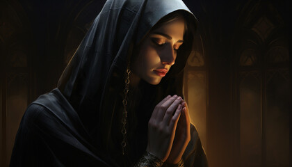 portrait of a young woman in a hood