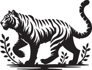 Tiger Silhouette isolated on white background Minimalist tiger vector shape icon